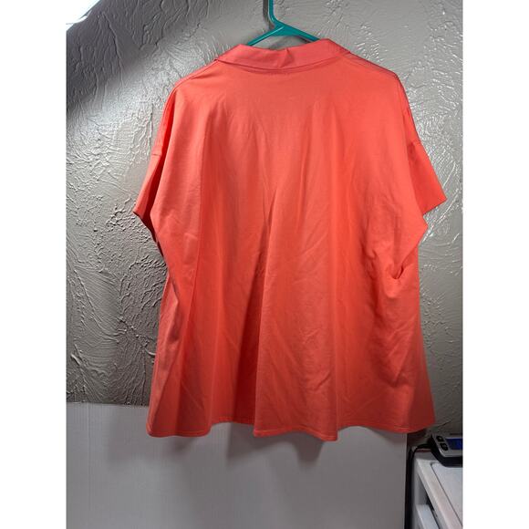 Chico's Shirt Womens Orange Nectarine Pullover Collared Pleated Fit Size 2 Large - Picture 3 of 4